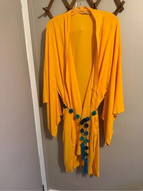 FOLK Artisan Made Yellow Kimono Duster Cover Up Belt OS
